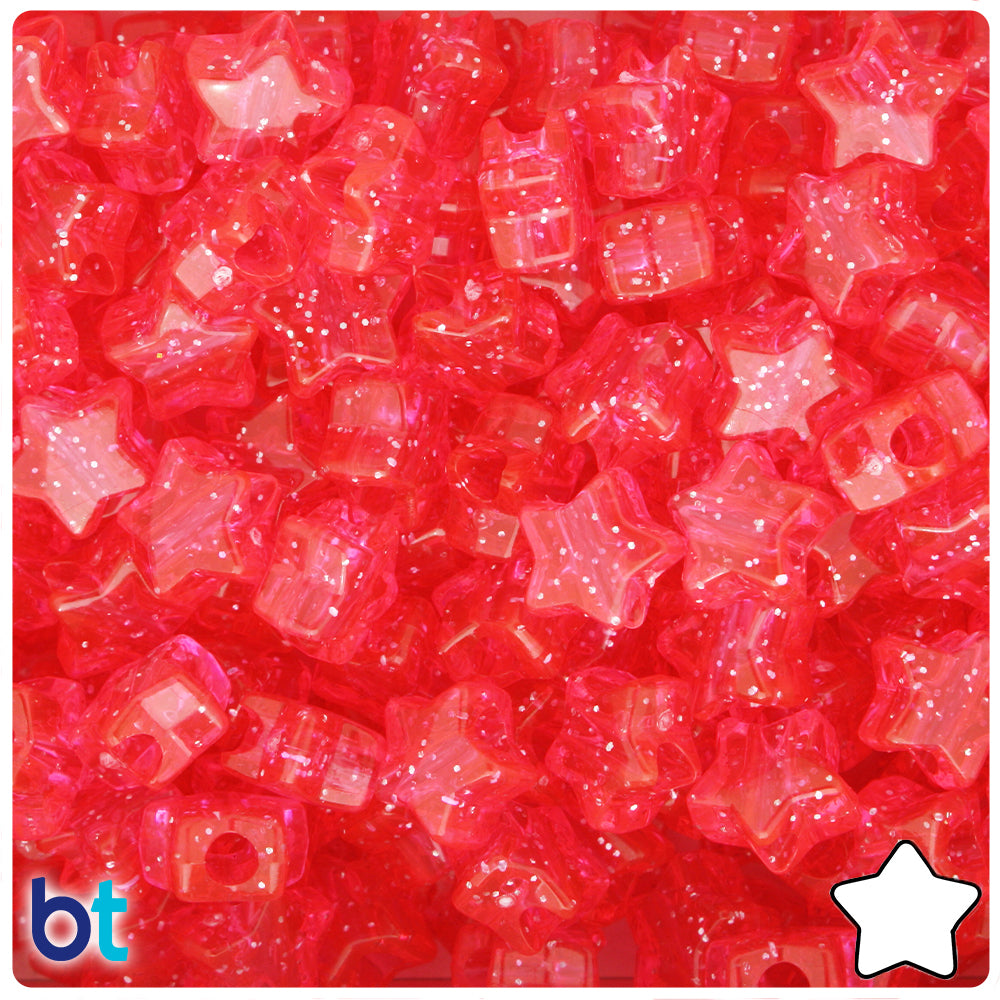 Hot Pink Sparkle 13mm Star Pony Beads (50pcs)