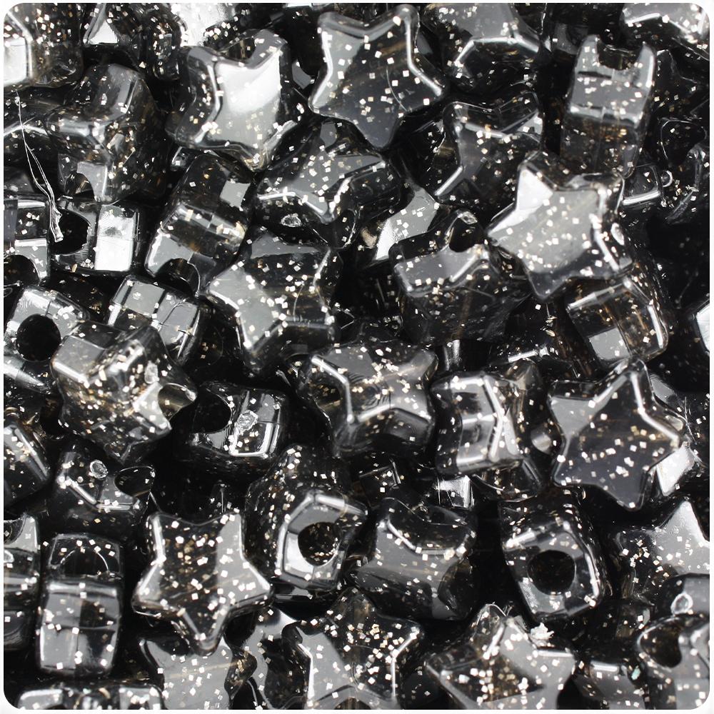 Jet Sparkle 13mm Star Pony Beads (50pcs)