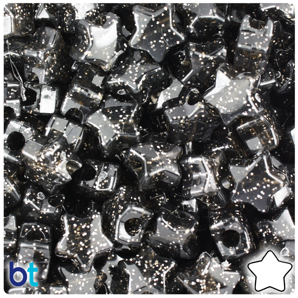 Jet Sparkle 13mm Star Pony Beads (250pcs)