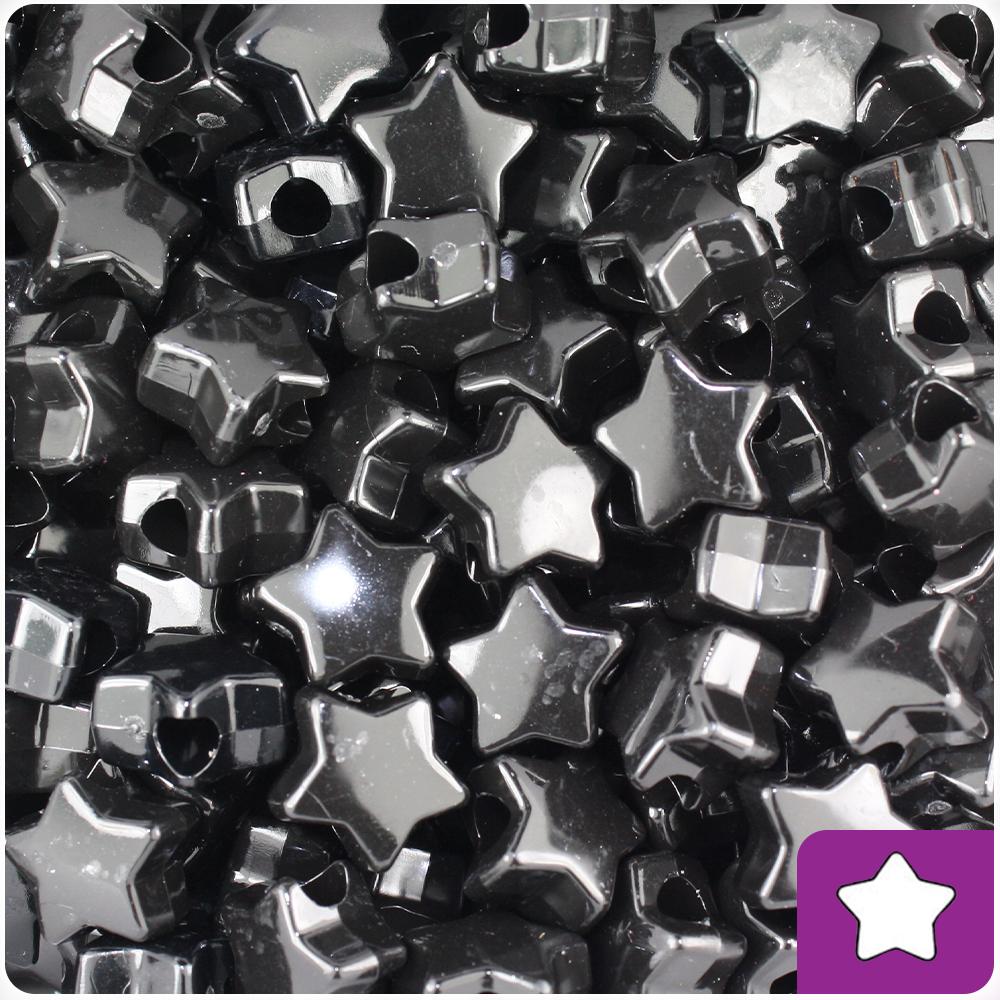 Black Opaque 13mm Star Pony Beads (50pcs)