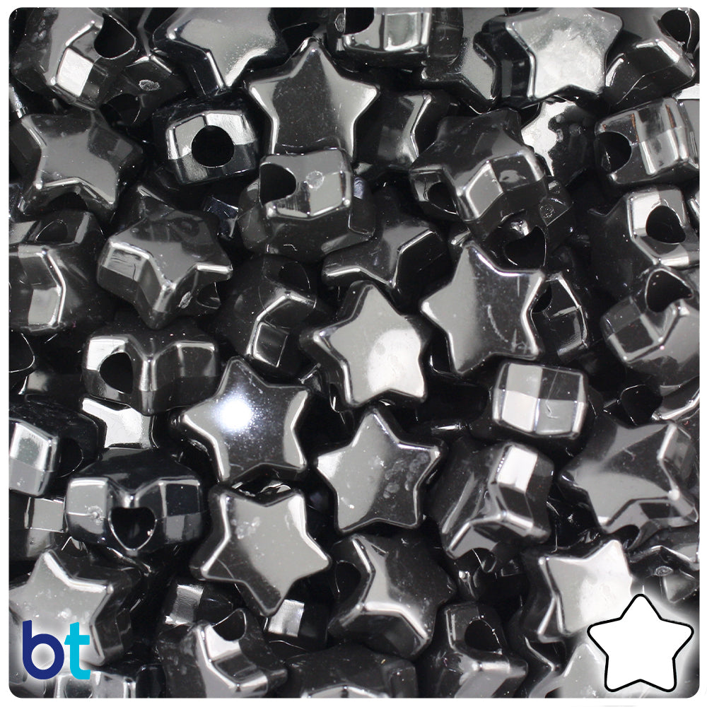 Black Opaque 13mm Star Pony Beads (250pcs)