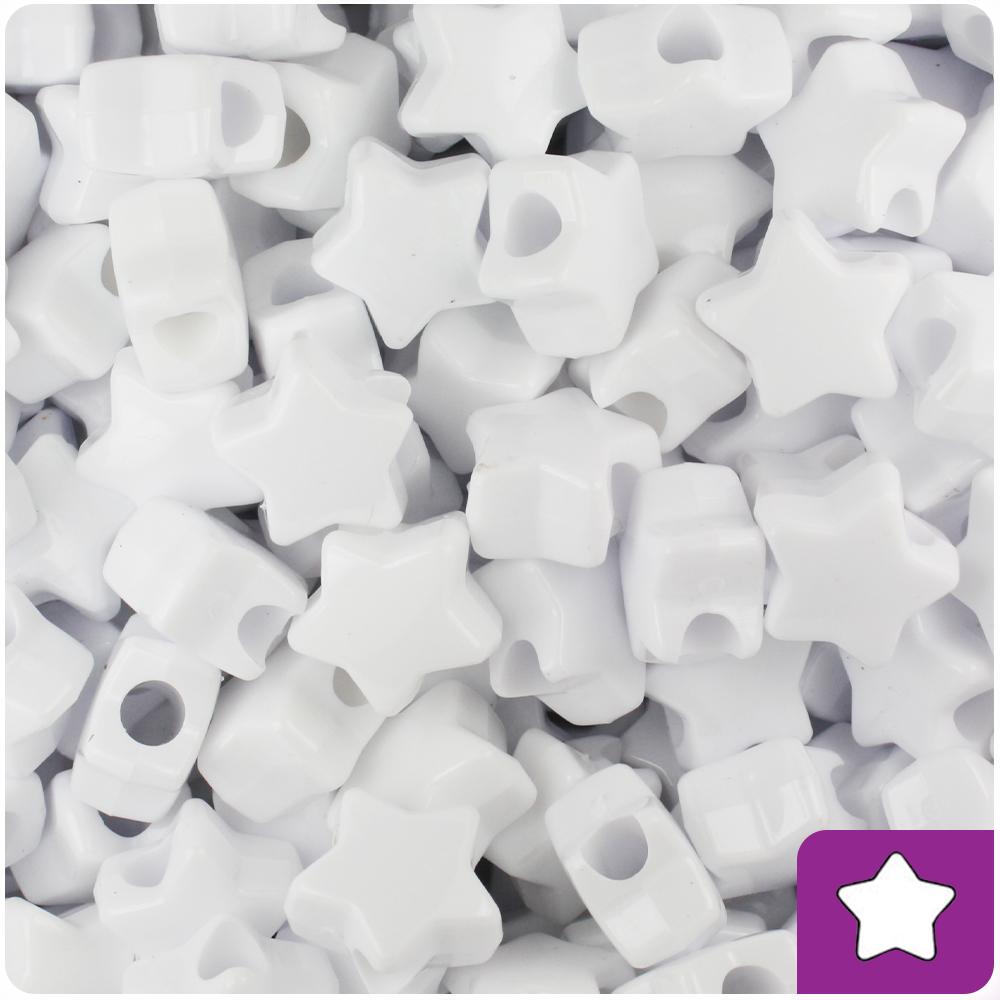 White Opaque 13mm Star Pony Beads (50pcs)