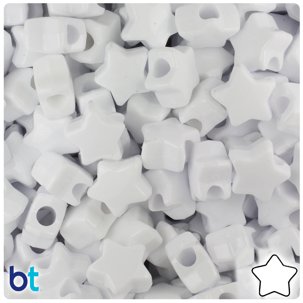 White Opaque 13mm Star Pony Beads (250pcs)
