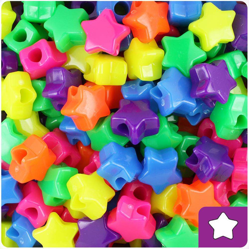 Neon Bright Mix 13mm Star Pony Beads (50pcs)