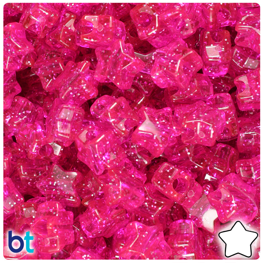 Bright Pink Sparkle 13mm Star Pony Beads (250pcs)