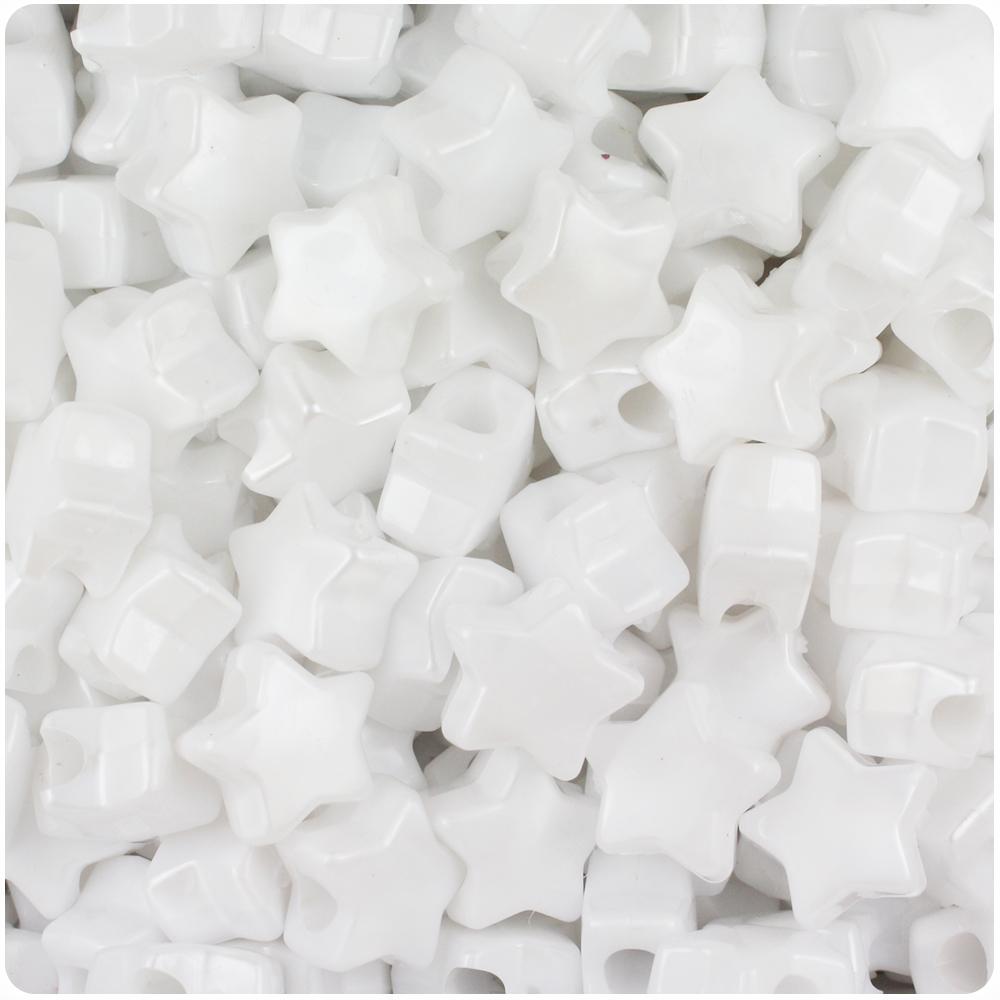 White Pearl 13mm Star Pony Beads (50pcs)
