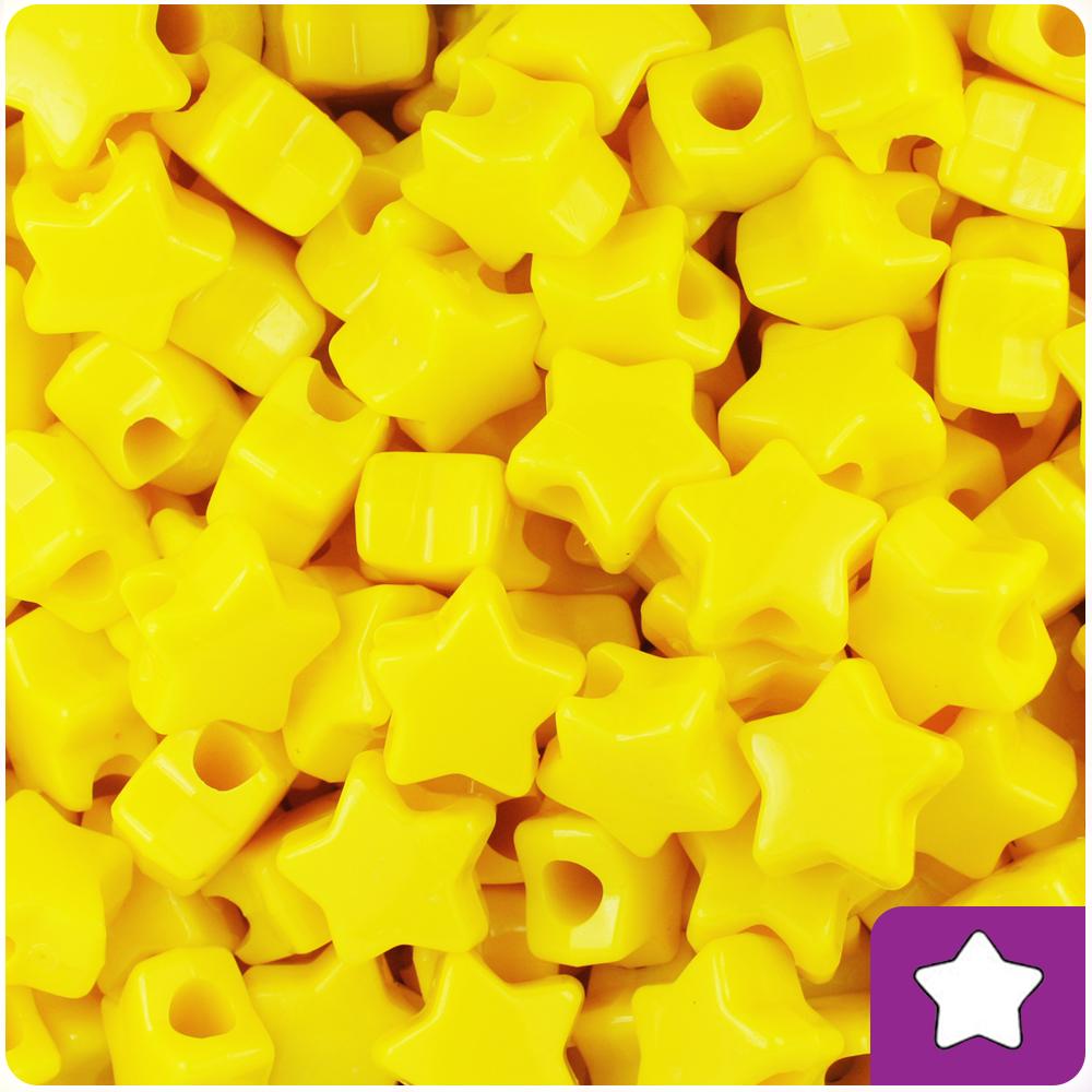 Bright Yellow Opaque 13mm Star Pony Beads (50pcs)