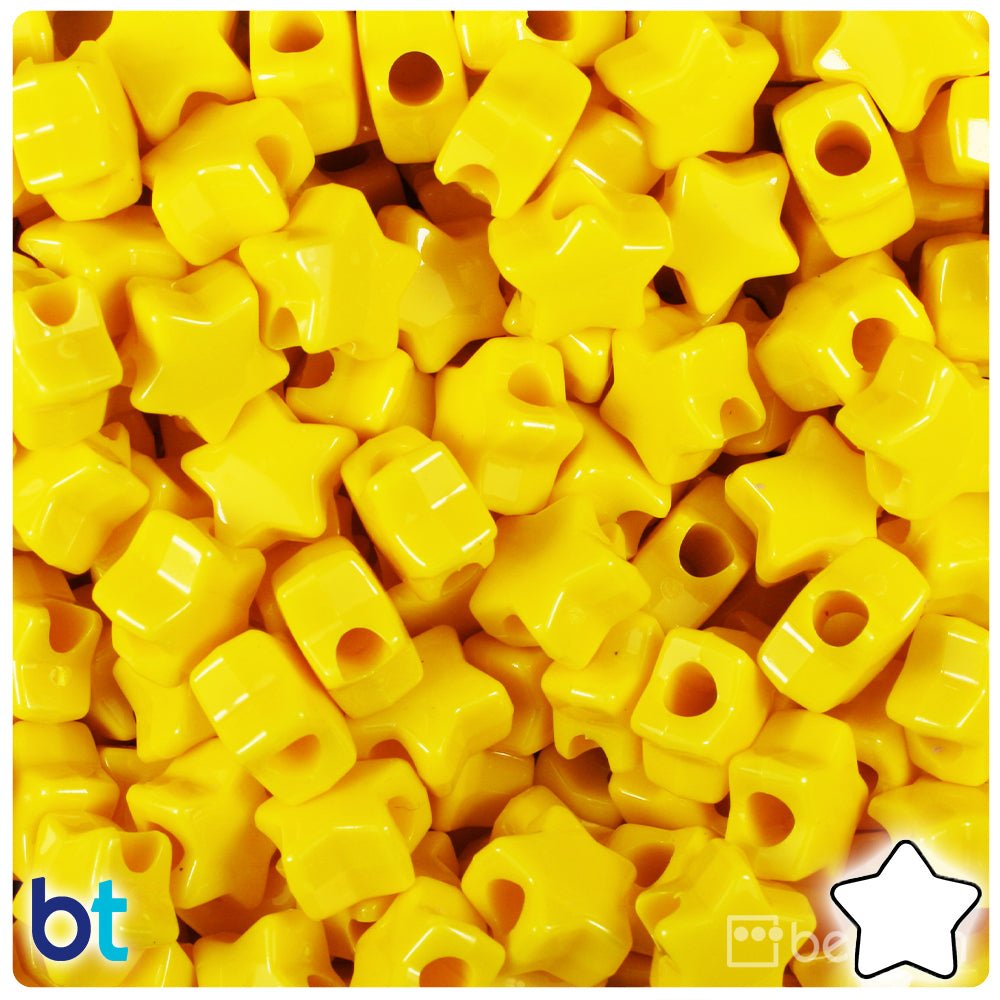 Bright Yellow Opaque 13mm Star Pony Beads (250pcs)