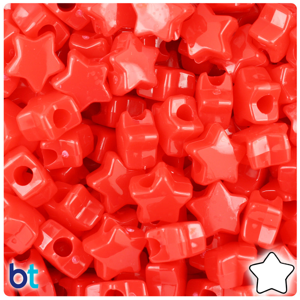 Bright Red Opaque 13mm Star Pony Beads (250pcs)
