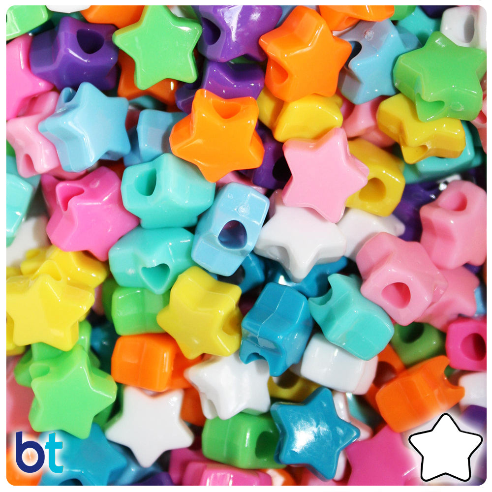 Bright Opaque Mix 13mm Star Pony Beads (250pcs)