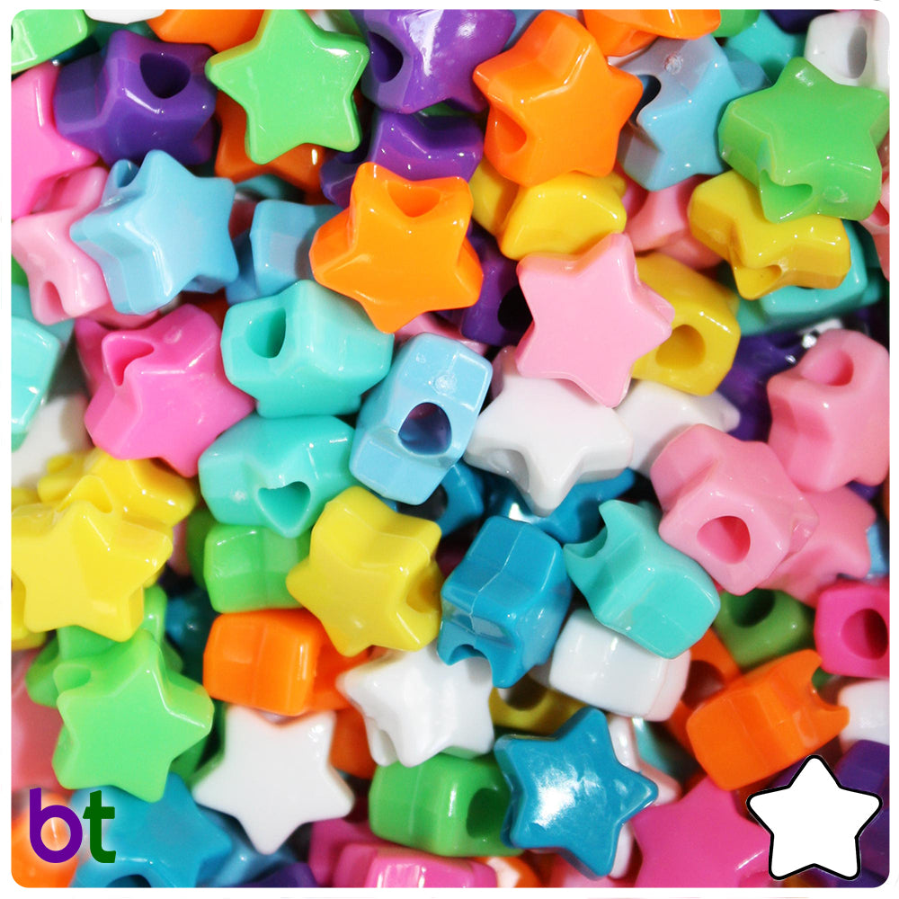 Bright Opaque Mix 13mm Star Pony Beads (50pcs)