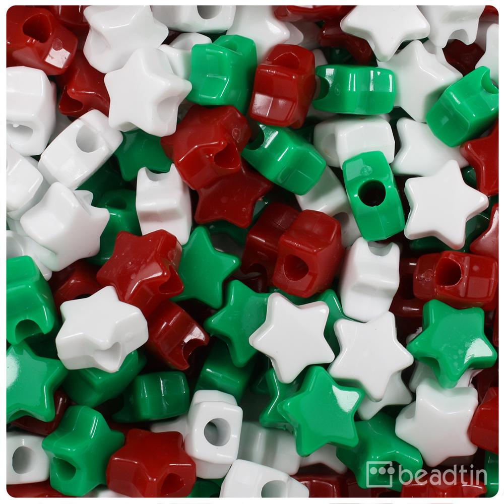 Christmas Opaque Mix 13mm Star Pony Beads (50pcs)