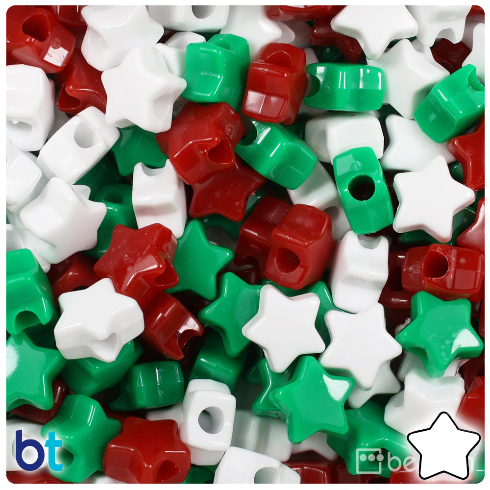 Christmas Opaque Mix 13mm Star Pony Beads (250pcs)