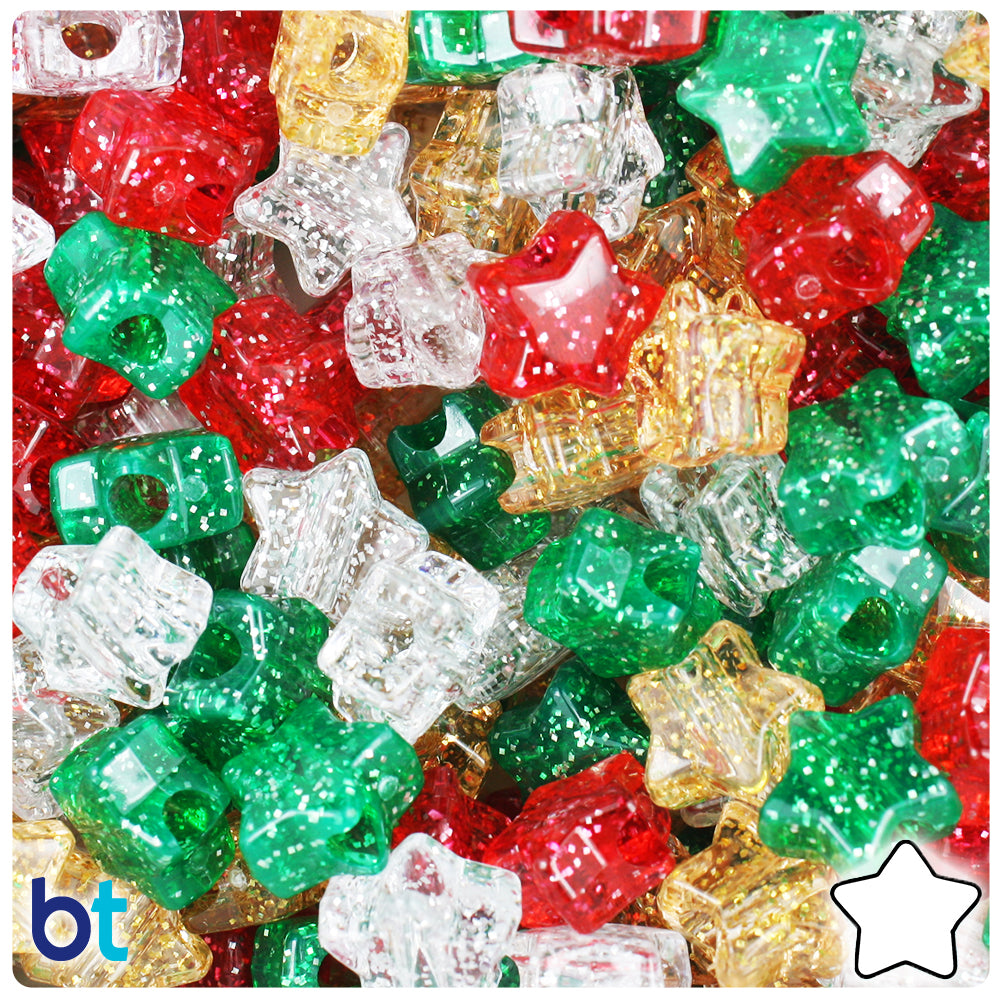 Christmas Sparkle Mix 13mm Star Pony Beads (250pcs)