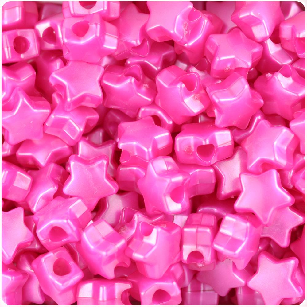 Hot Pink Pearl 13mm Star Pony Beads (50pcs)