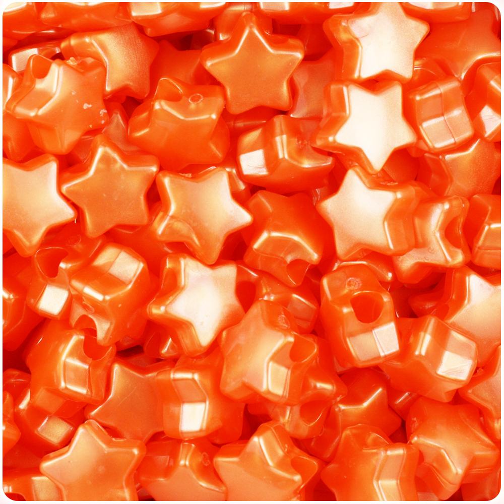 Orange Pearl 13mm Star Pony Beads (50pcs)