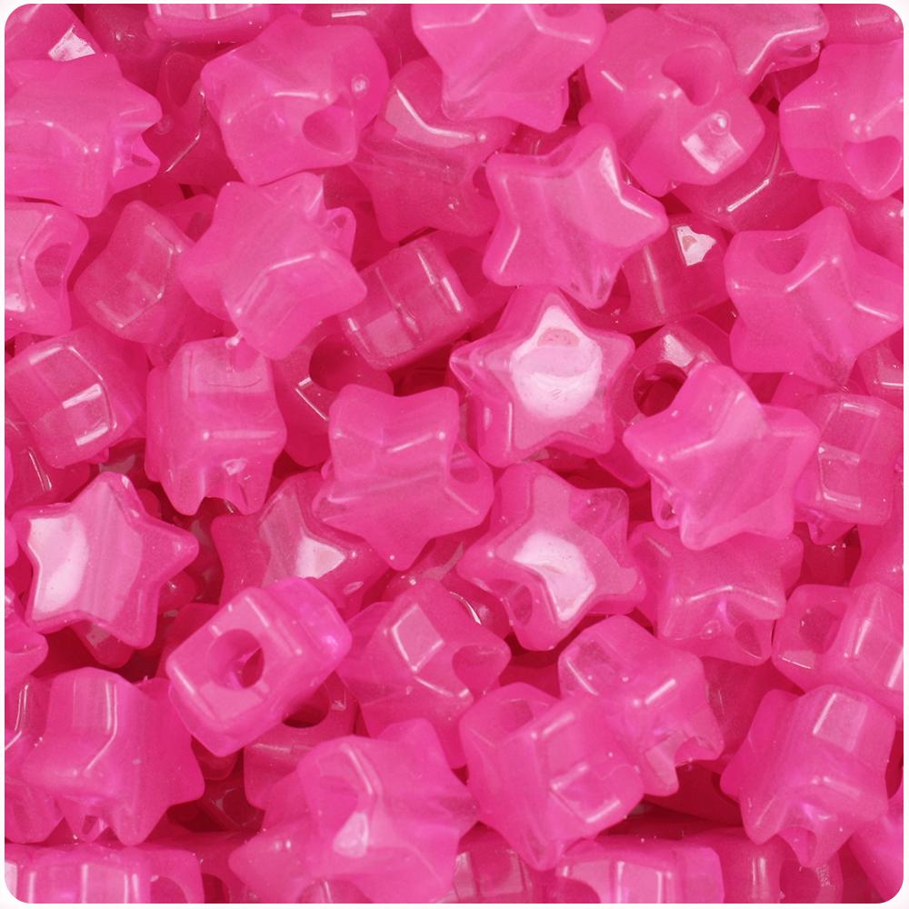 Pink Glow 13mm Star Pony Beads (50pcs)
