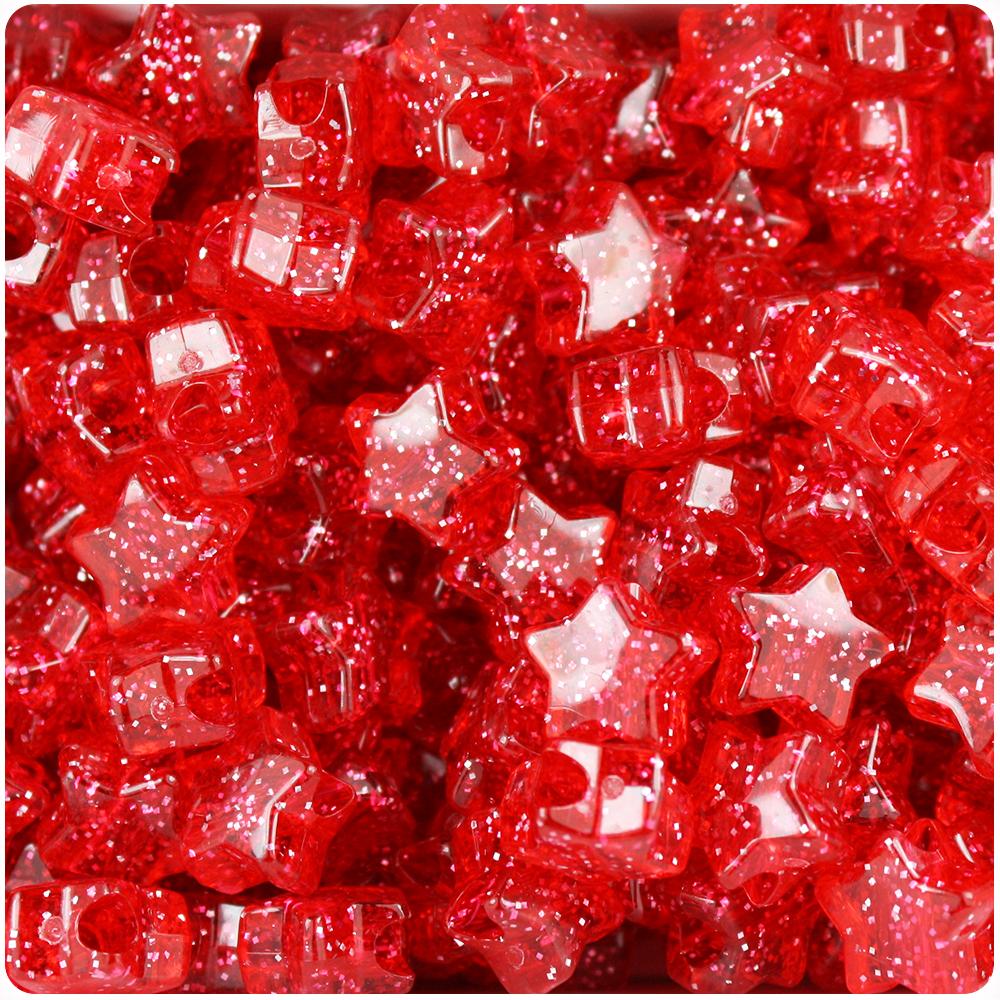 Ruby Sparkle 13mm Star Pony Beads (50pcs)