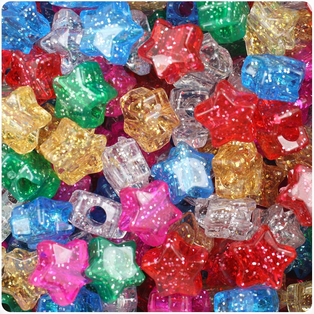 Classic Sparkle Mix 13mm Star Pony Beads (50pcs)