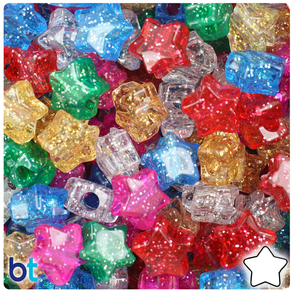 Classic Sparkle Mix 13mm Star Pony Beads (250pcs)