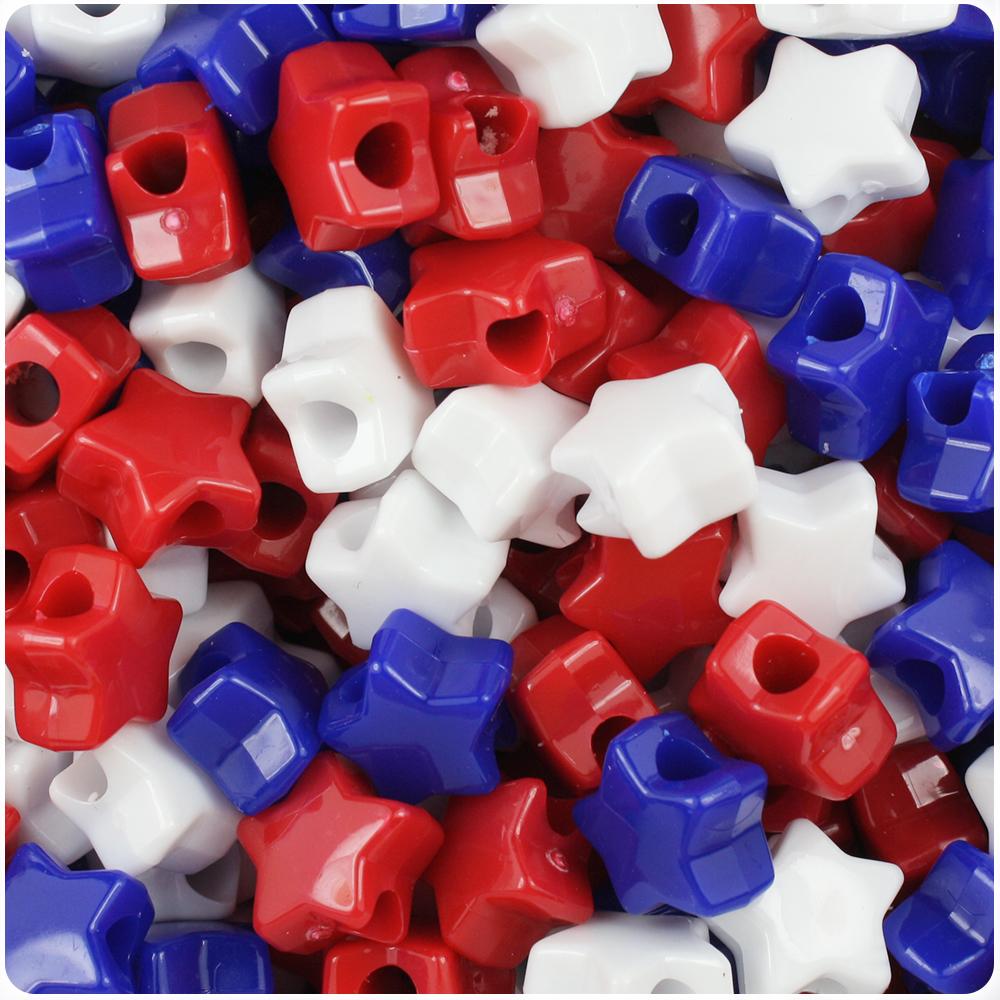 Patriotic Mix Opaque 13mm Star Pony Beads (50pcs)
