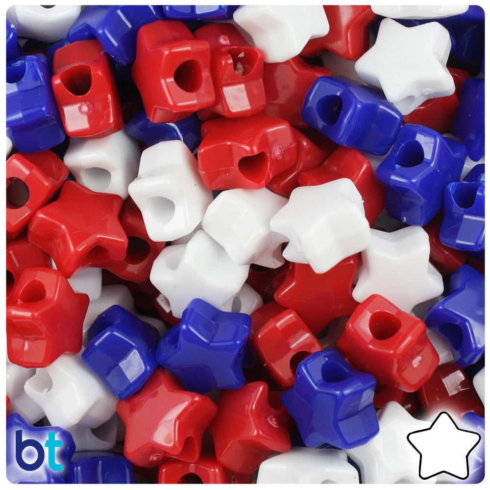Patriotic Opaque Mix 13mm Star Pony Beads (250pcs)