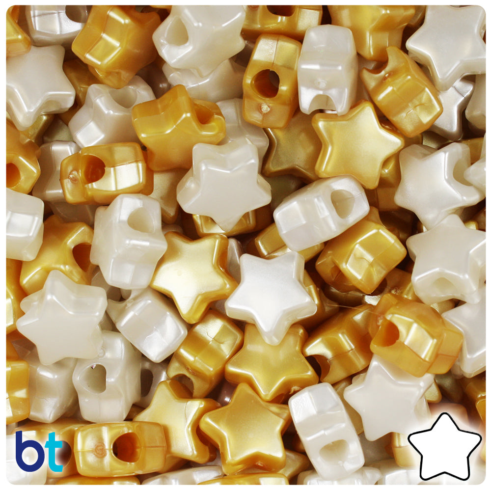 Gold & Bridal Pearl Mix 13mm Star Pony Beads (250pcs)