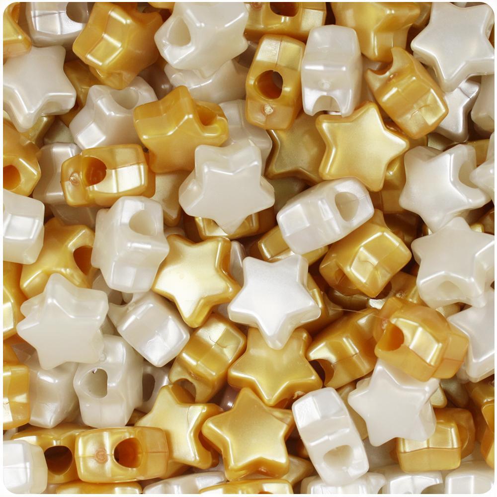 Gold & Bridal Pearl 13mm Star Pony Beads (50pcs)