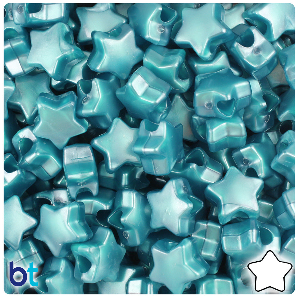 Teal Pearl 13mm Star Pony Beads (250pcs)