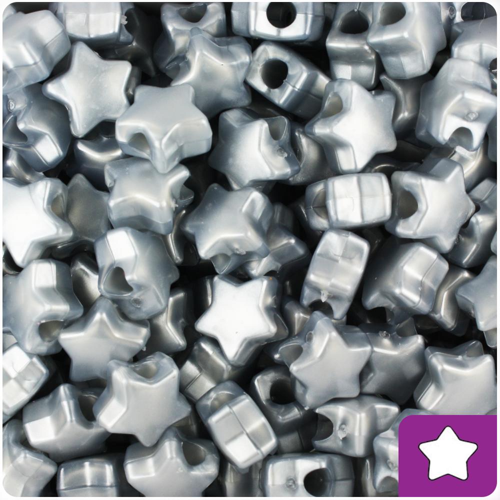 Grey Pearl 13mm Star Pony Beads (50pcs)
