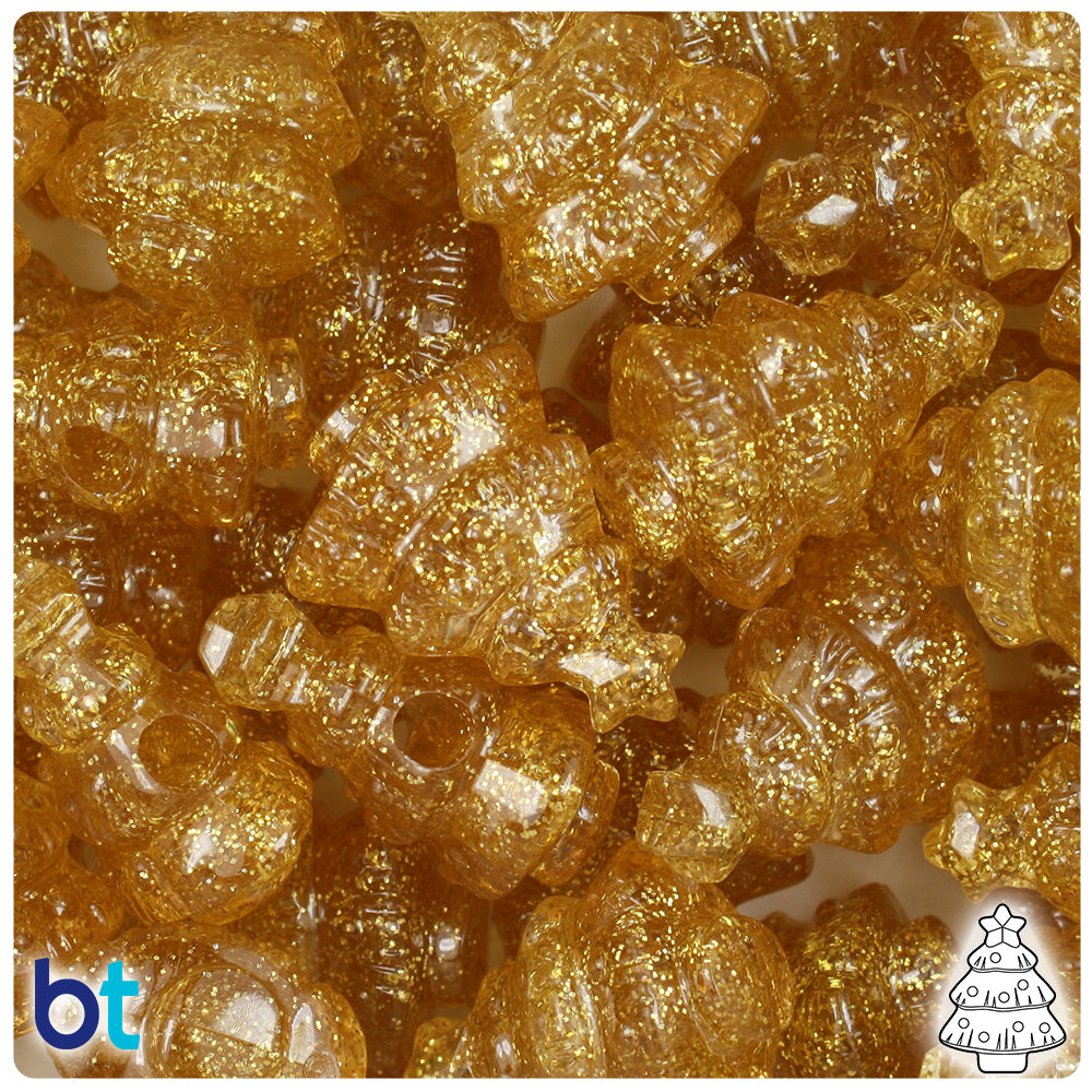 Gold Sparkle 25mm Christmas Tree Pony Beads (24pcs)