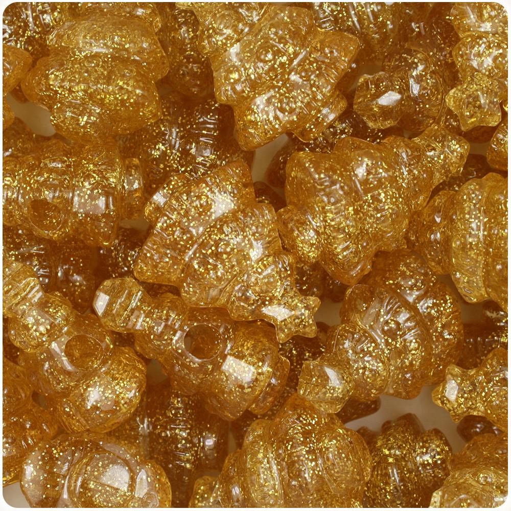 Gold Sparkle 25mm Christmas Tree Pony Beads (8pcs)