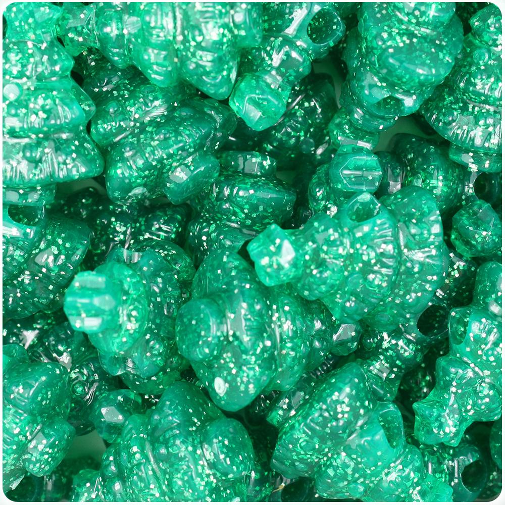 Emerald Sparkle 25mm Christmas Tree Pony Beads (8pcs)