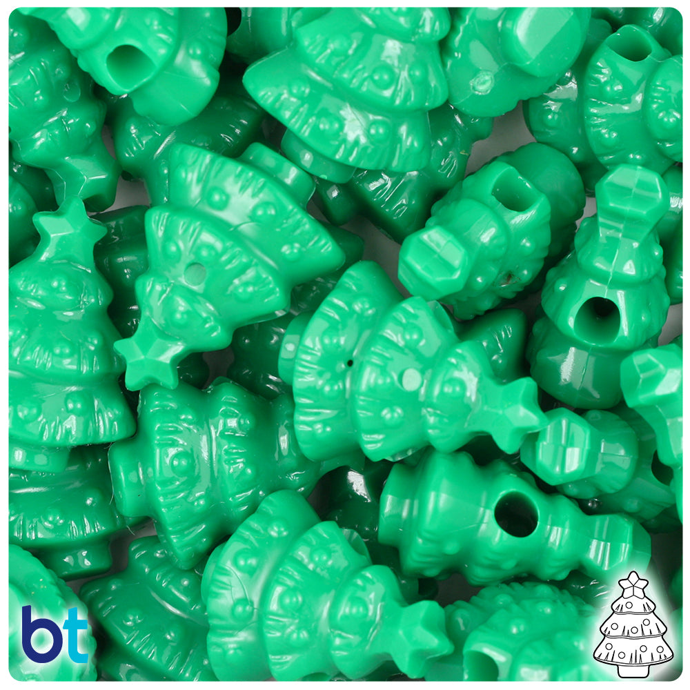 Green Opaque 25mm Christmas Tree Pony Beads (24pcs)