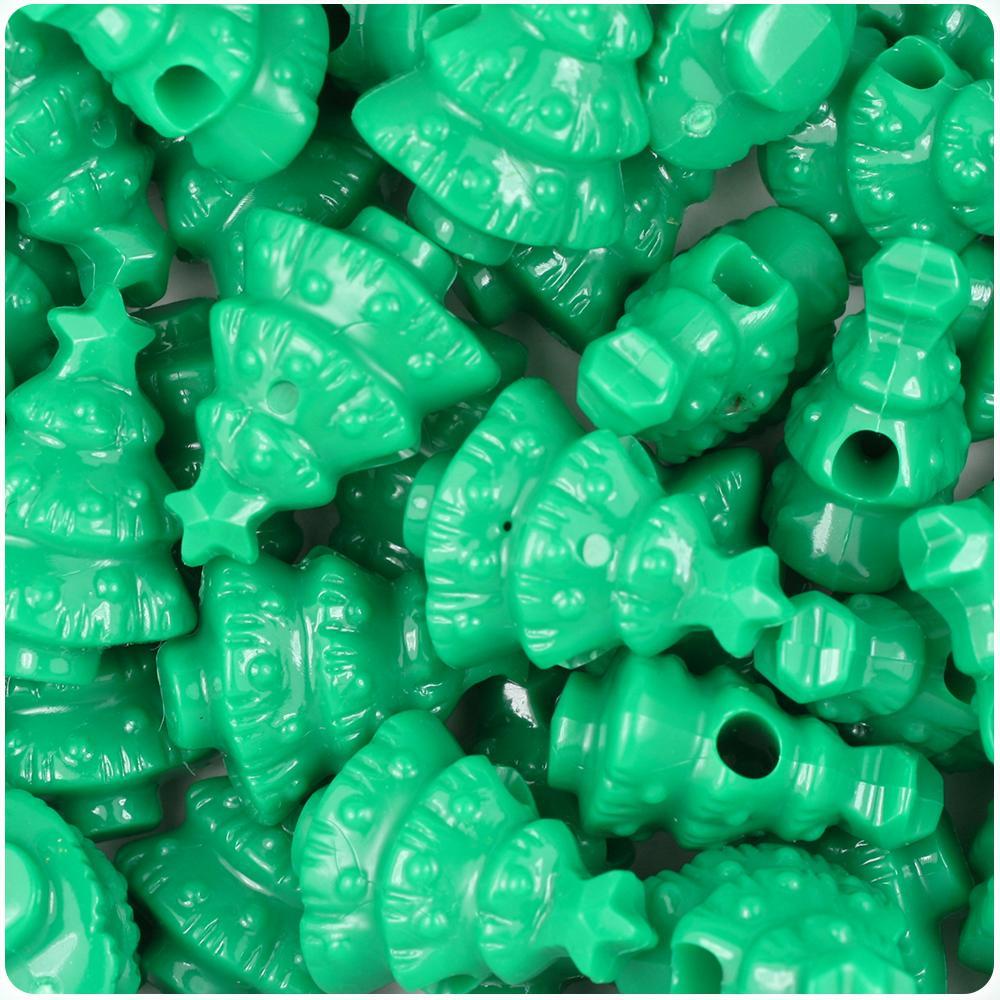 Green Opaque 25mm Christmas Tree Pony Beads (8pcs)