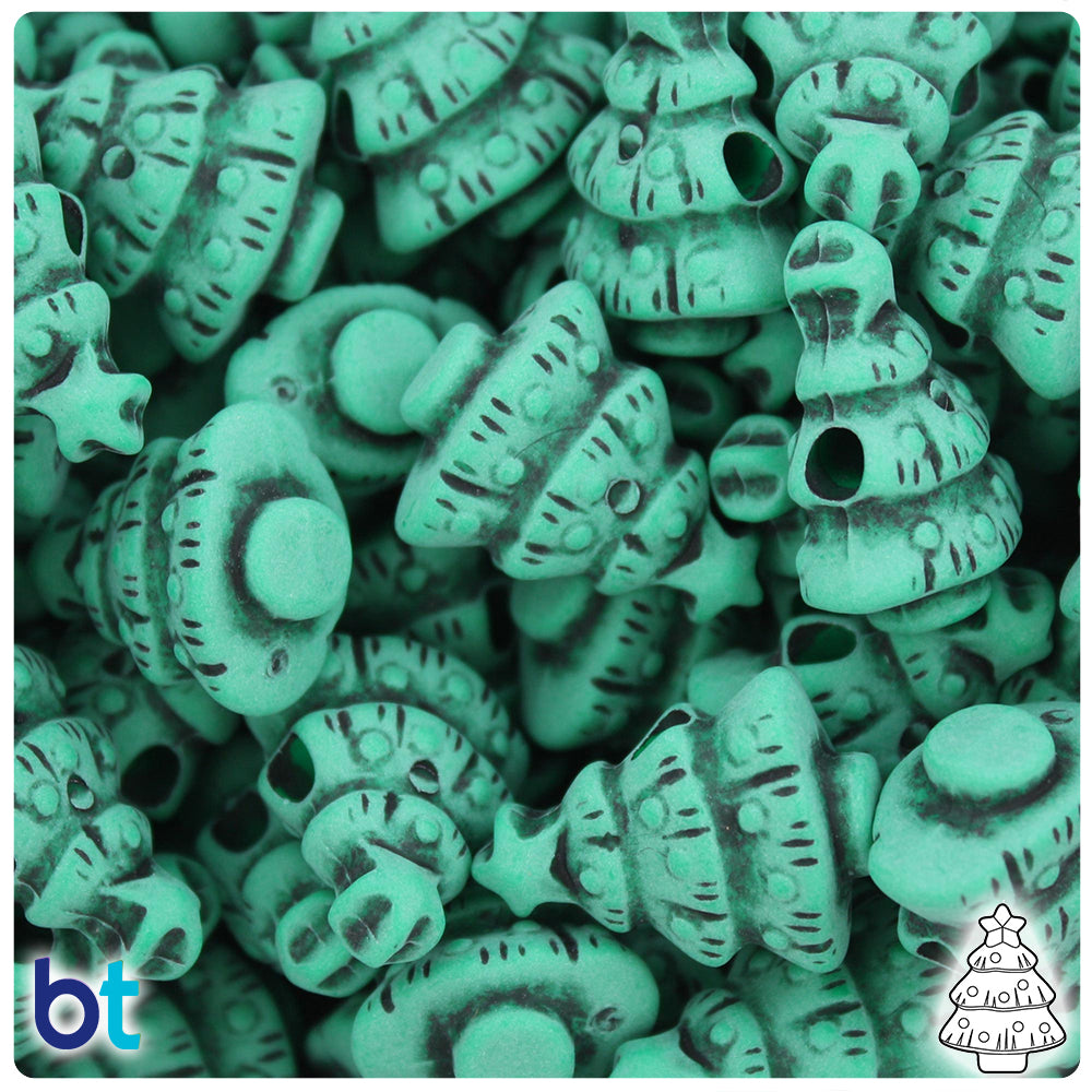 Green Antique 25mm Christmas Tree Pony Beads (24pcs)