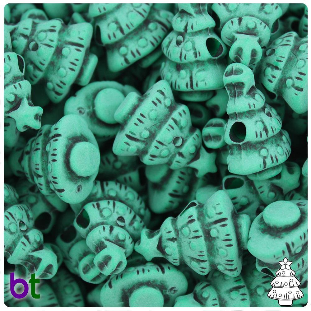 Green Antique 25mm Christmas Tree Pony Beads (8pcs)