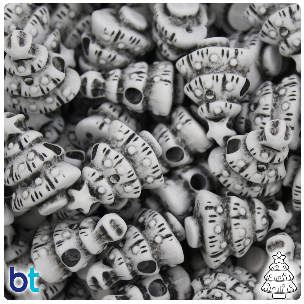 White Antique 25mm Christmas Tree Pony Beads (24pcs)