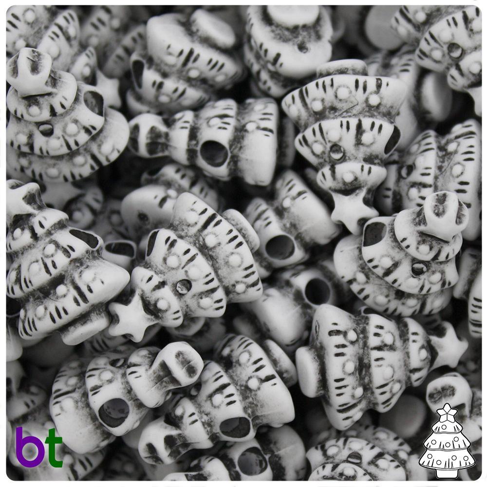 White Antique 25mm Christmas Tree Pony Beads (8pcs)