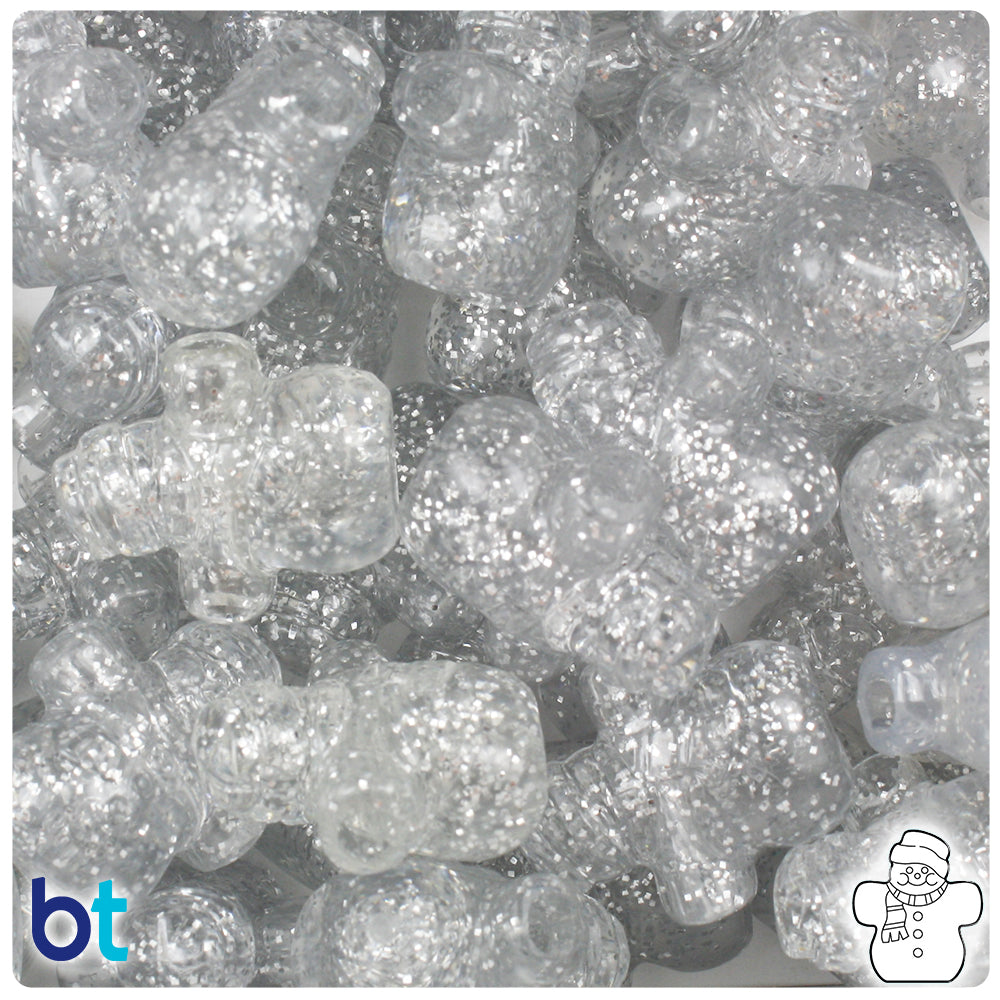Silver Sparkle 22mm Snowman Pony Beads (24pcs)
