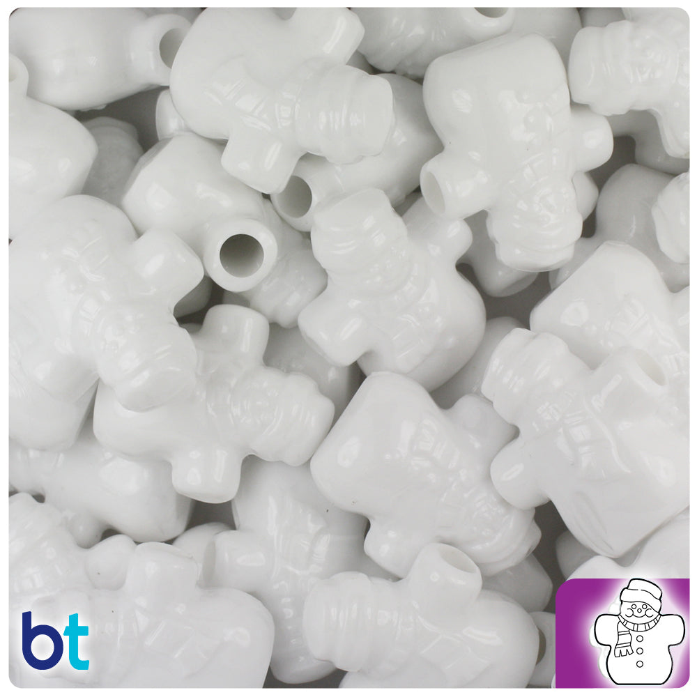 White Opaque 22mm Snowman Pony Beads (24pcs)