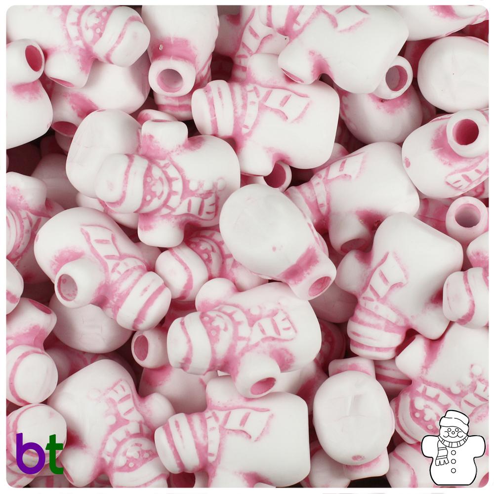 White w/Pink Antique 22mm Snowman Pony Beads (8pcs)