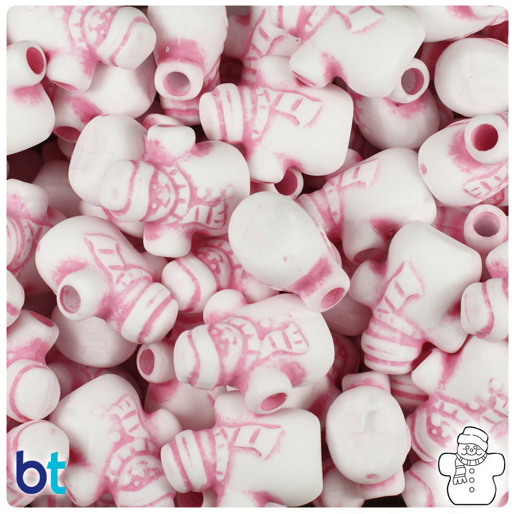 White w/Pink Antique 22mm Snowman Pony Beads (24pcs)