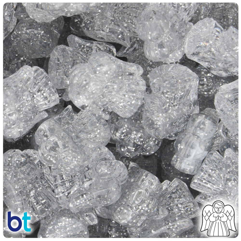 Silver Sparkle 22mm Angel Pony Beads (24pcs)