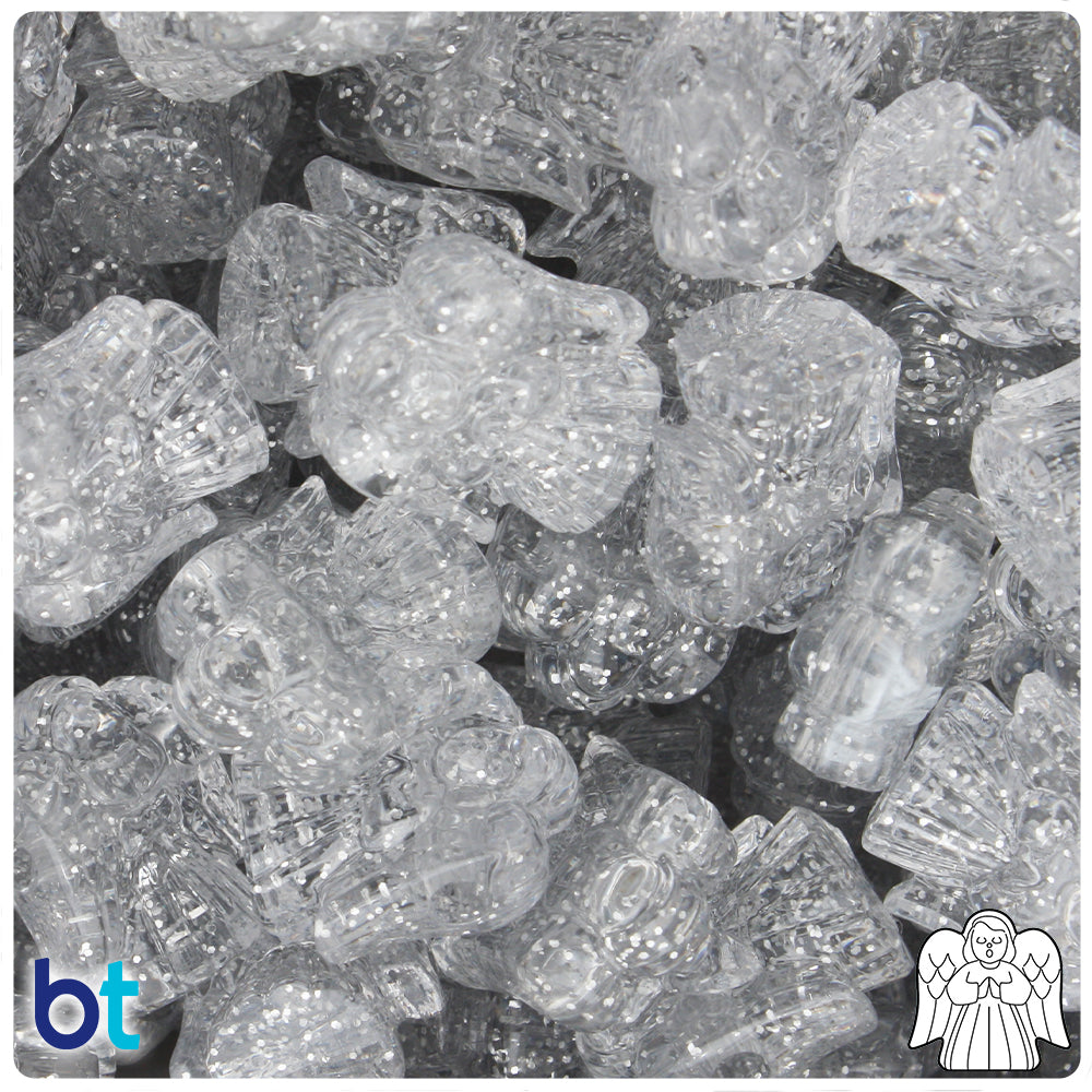 Silver Sparkle 22mm Angel Pony Beads (8pcs)