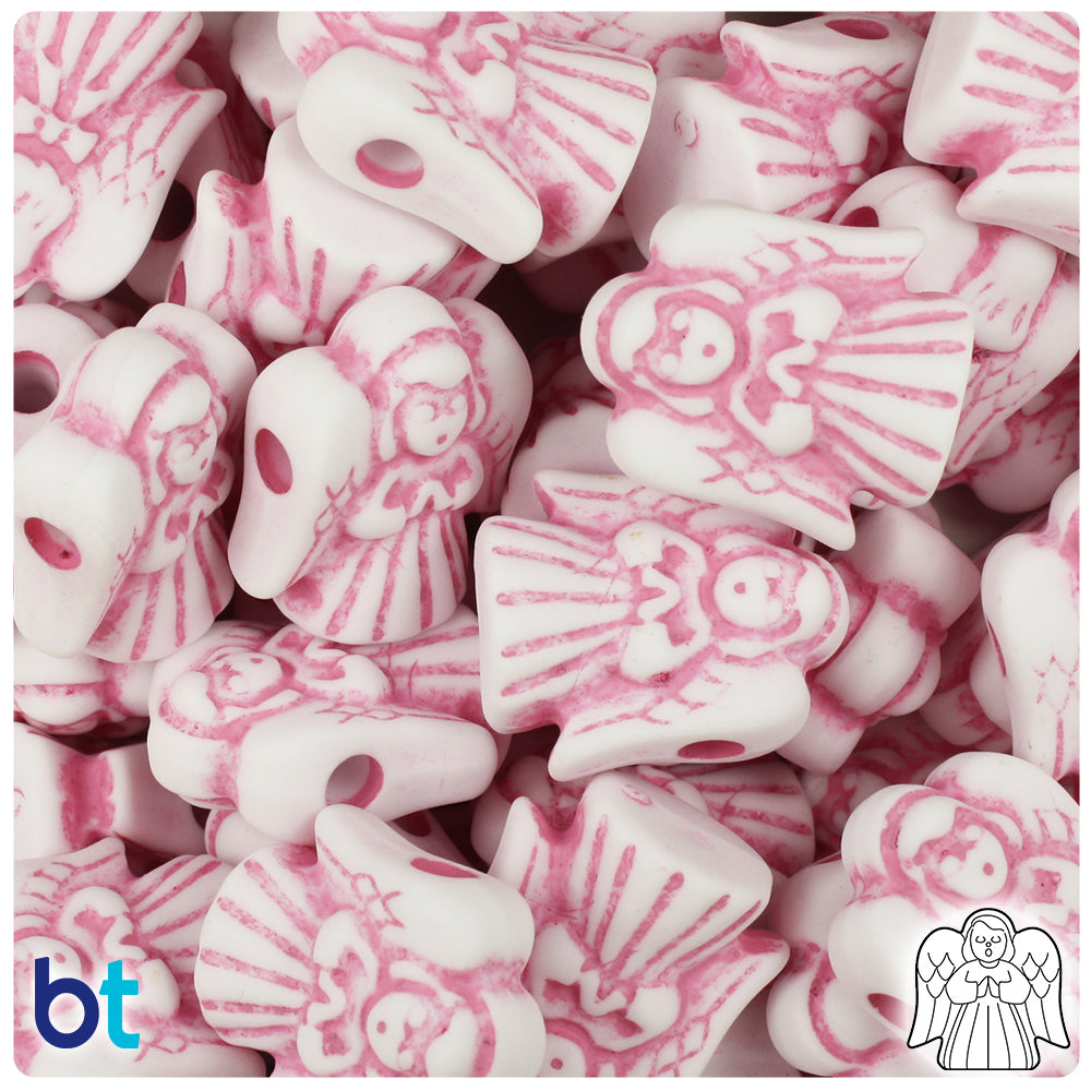White w/Pink Antique 22mm Angel Pony Beads (24pcs)