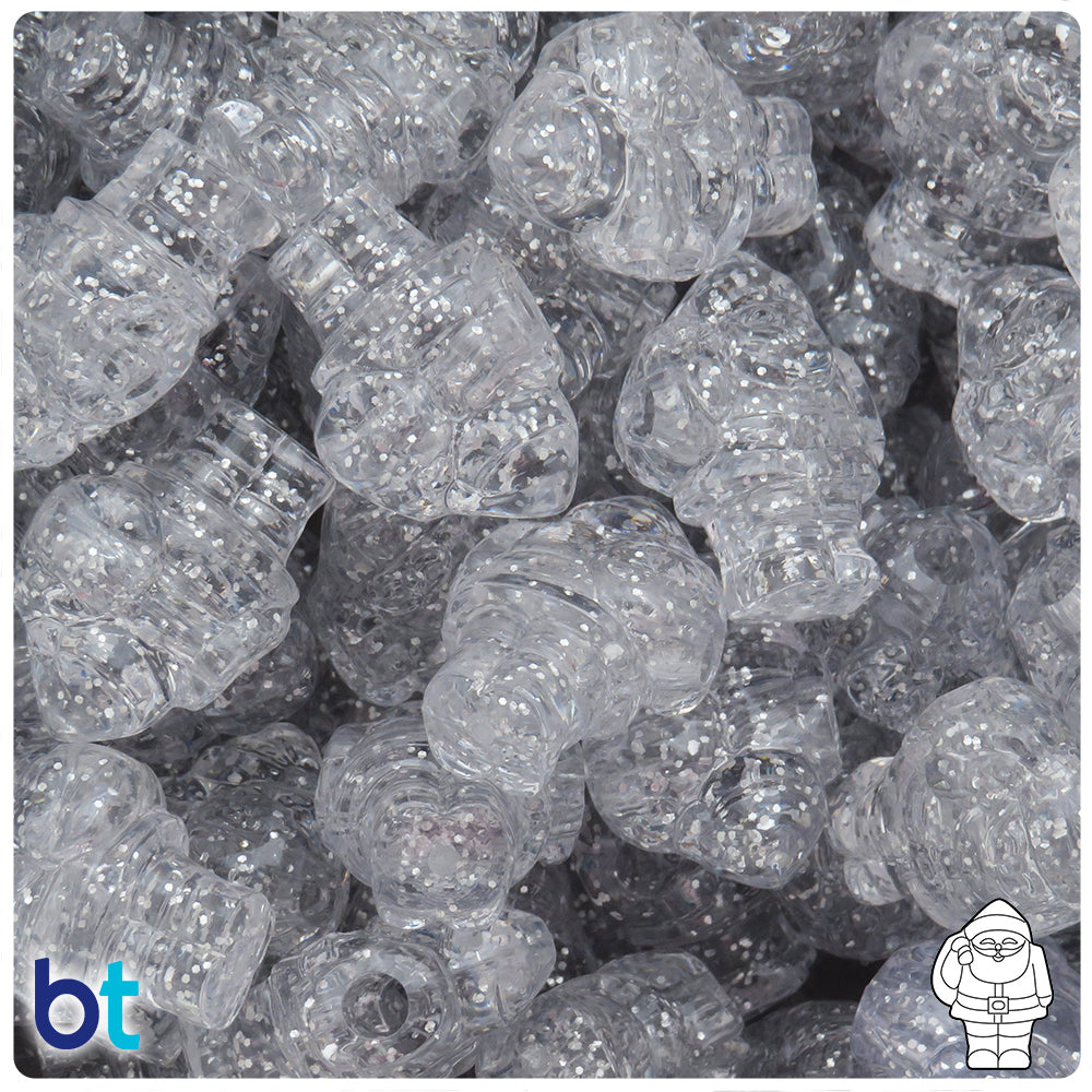 Silver Sparkle 24mm Santa Pony Beads (8pcs)