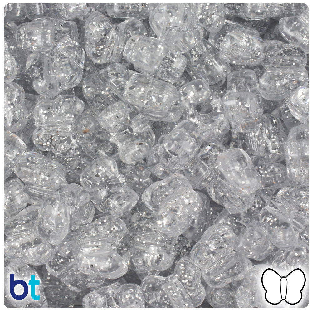 Silver Sparkle 13mm Butterfly Pony Beads (250pcs)