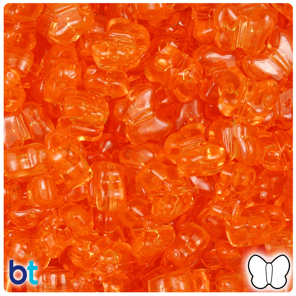 Orange Transparent 13mm Butterfly Pony Beads (250pcs)