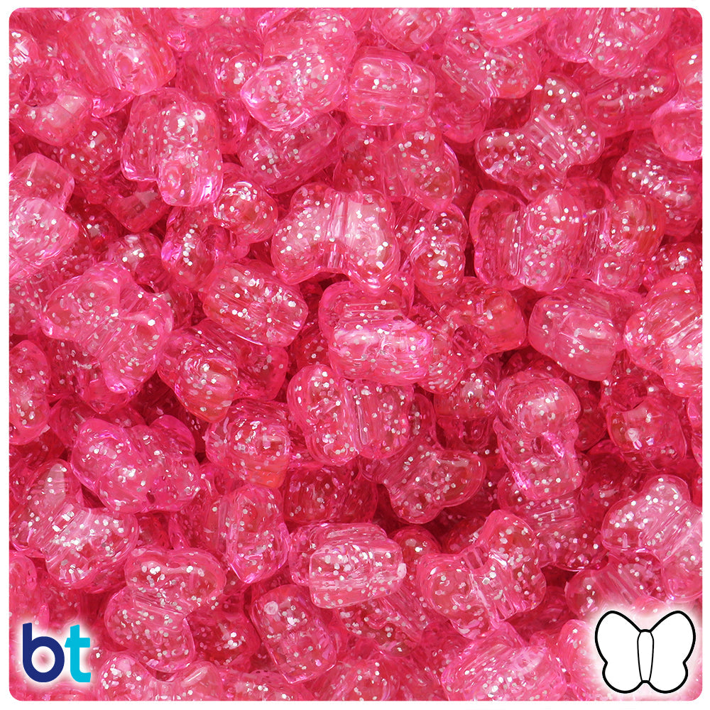Pink Sparkle 13mm Butterfly Pony Beads (50pcs)